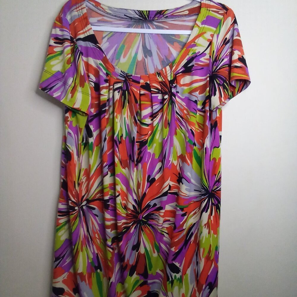 Tiana B Dress Women XL Short Sleeve Soft Stretch Pattern Colorful